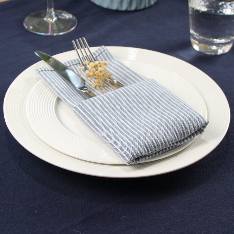 INFEI Narrow Striped Cotton Linen Blended Dinner Cloth Napkins - Set of 12 (40 x 40 cm) - for Events & Home Use (Blue) - Image 2